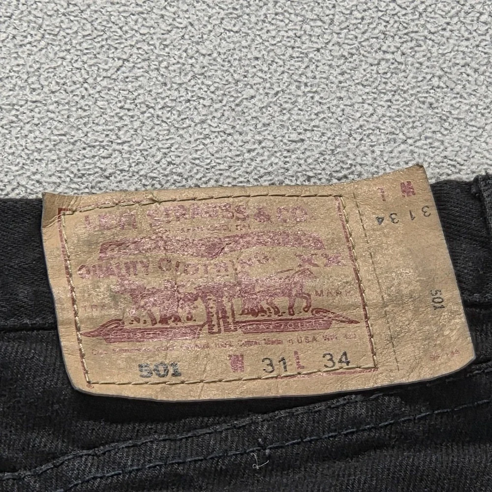 VTG‎ Levis 501 Jeans Mens Black Straight USA Red Trim 90s Modified Fits 28x29